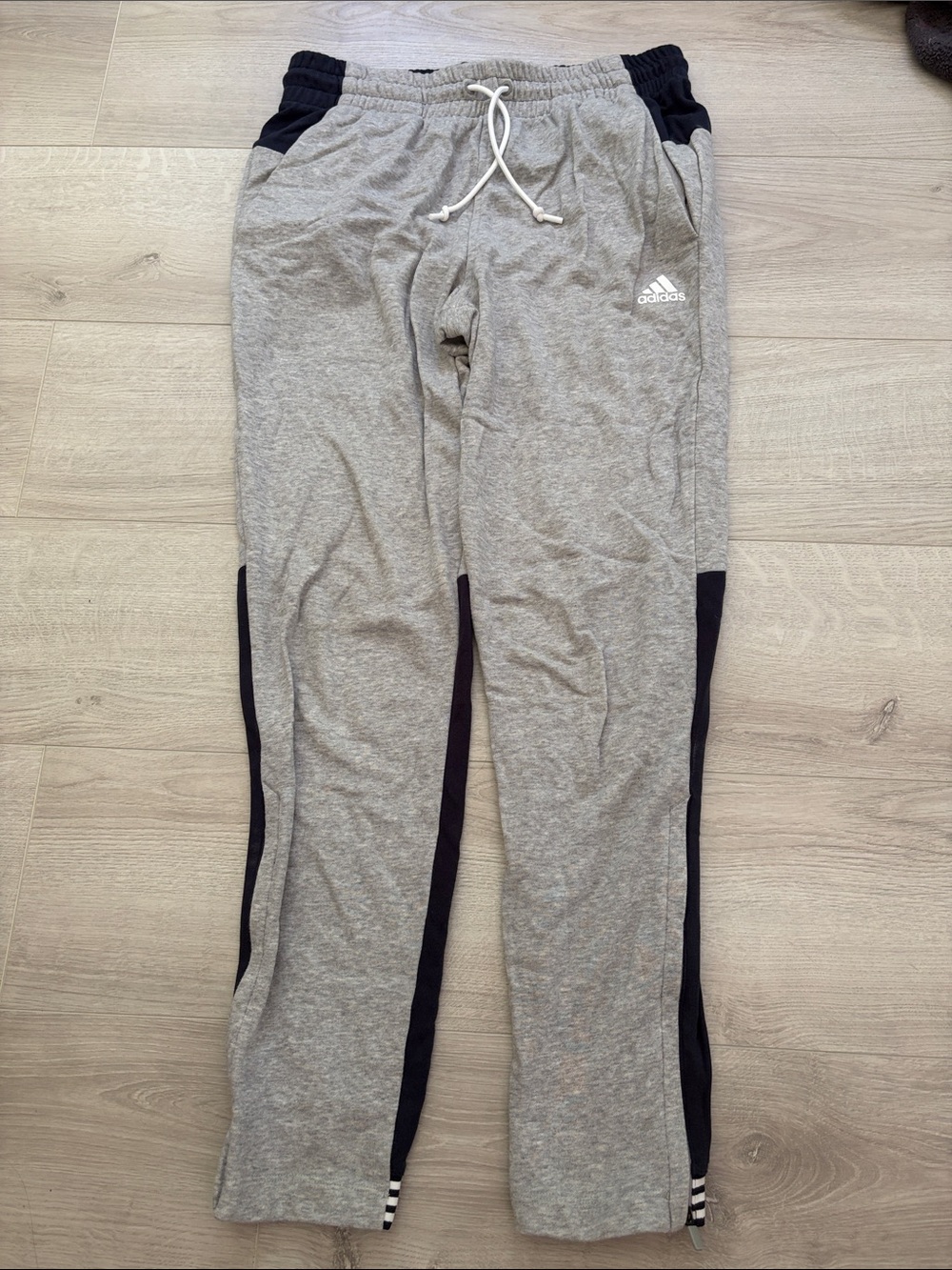 adidas Grey Track Pants with navy blue Side Stripes